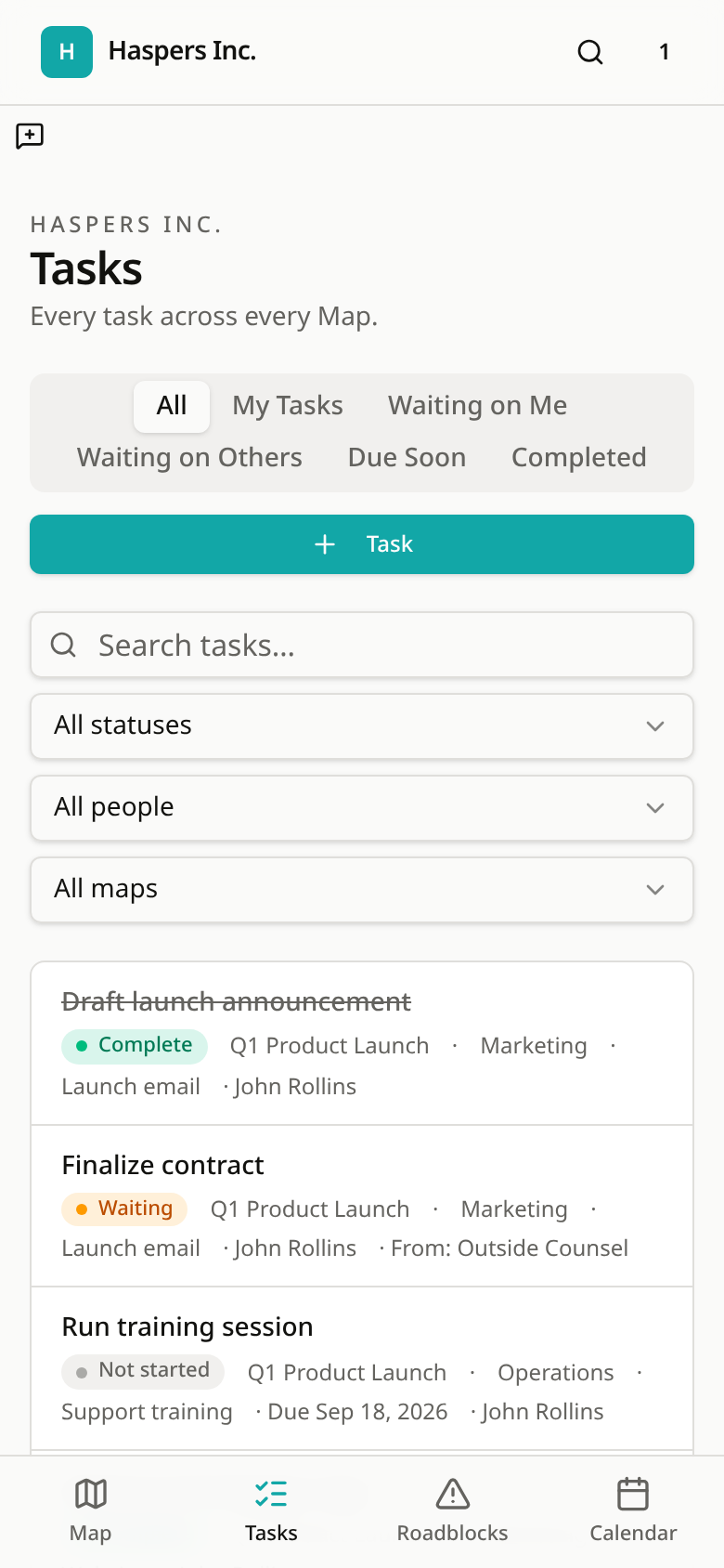 Personal Tasks on a phone