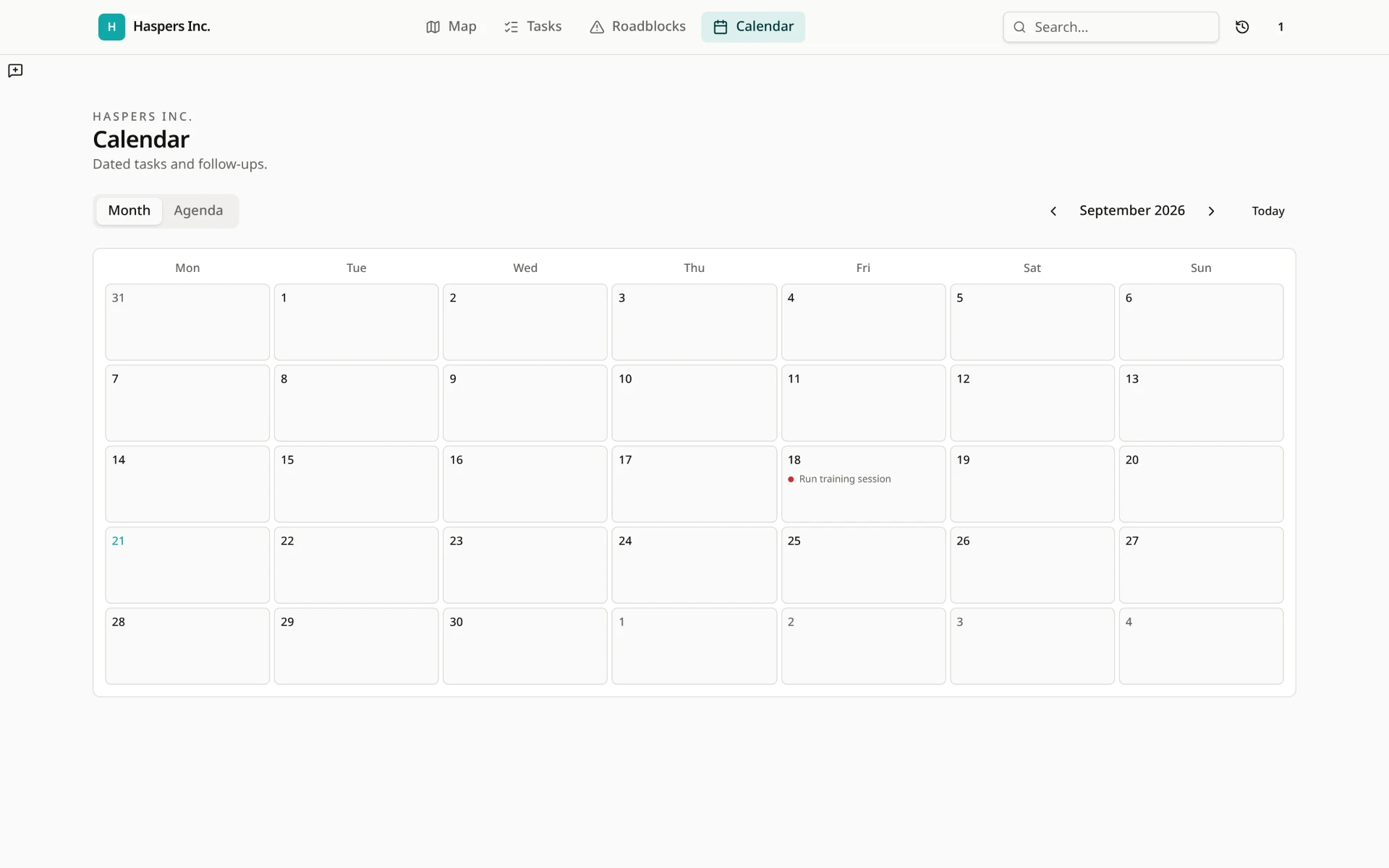 Calendar view showing tasks organized by due date